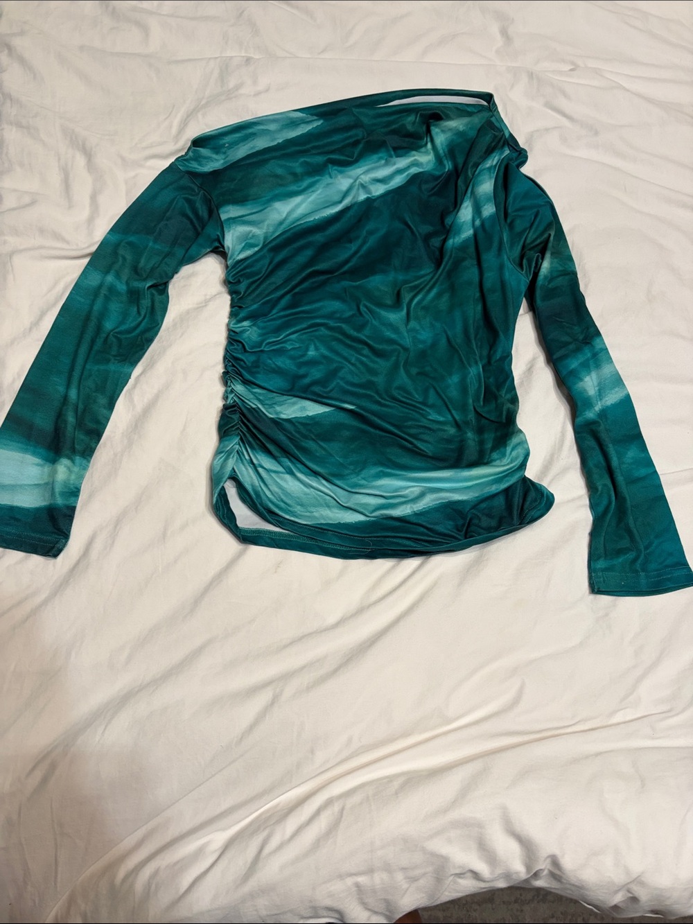 Women's Teal Long-Sleeve Ruched Top